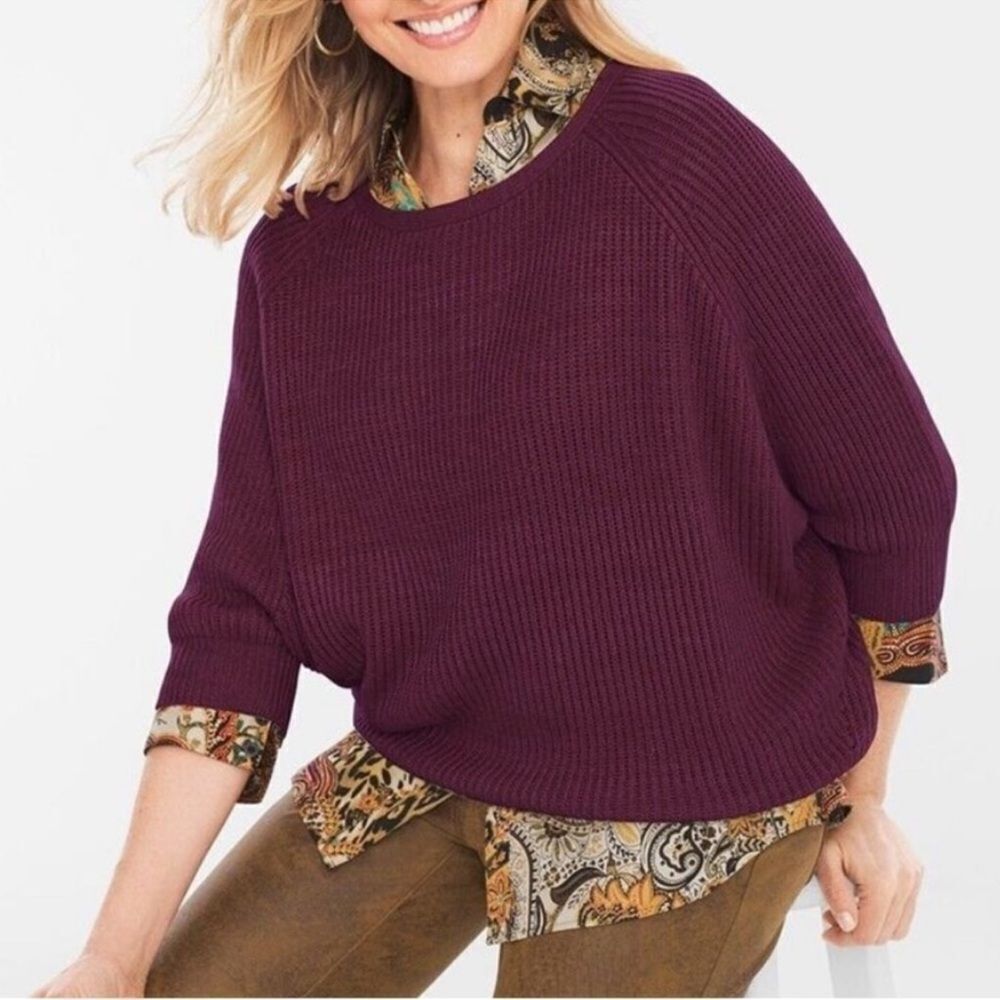 Chico’s Ribbed Pullover Dolman Sweater Size 4 / XXL in Burgundy / Wine